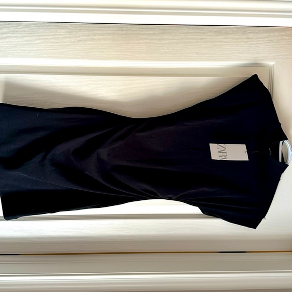NWT Zara Black Fitted Dress with Ruching - Picture 1 of 6